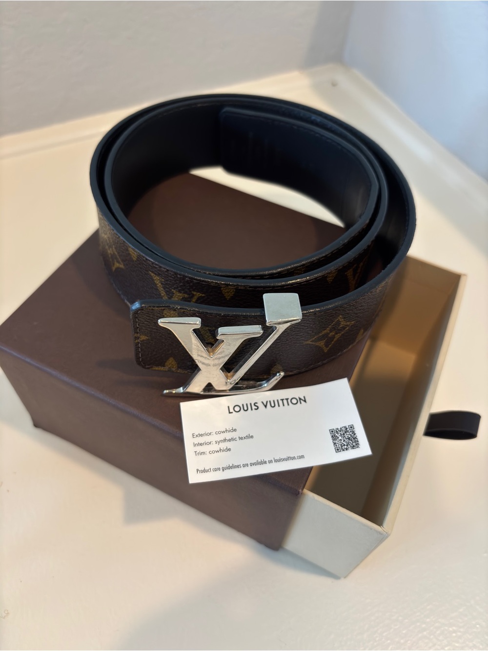 Louis Vuitton Monogram Belt with Silver LV Buckle - Brown